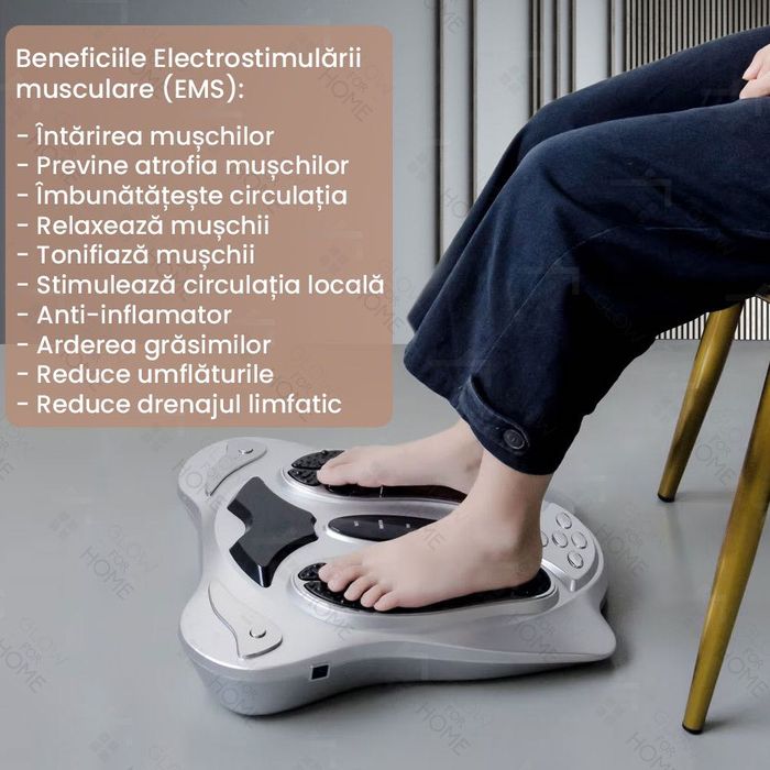 Dispozitiv de masaj EMS pentru picioare, cu electrostimulare musculara