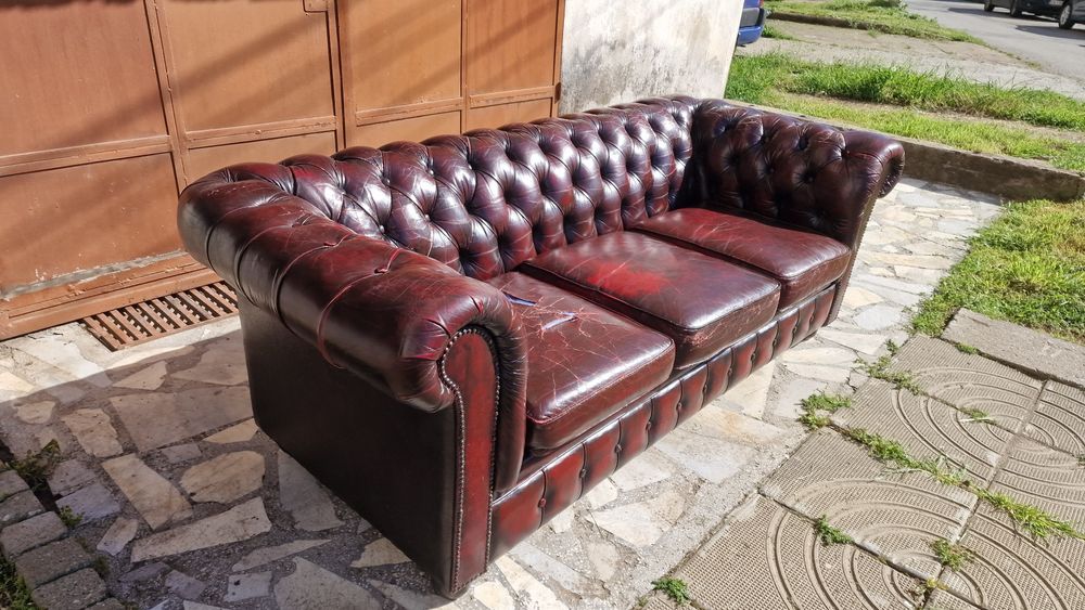 Честърфилд диван от естествена кожа
