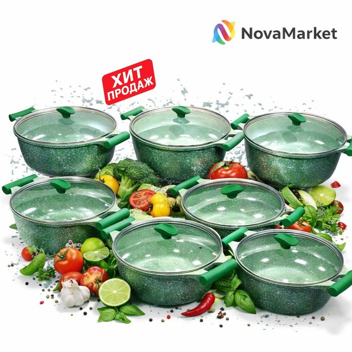 Казан кухонный с крышкой, каменное антипригарное покрытие