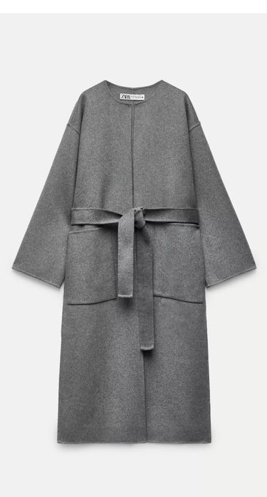 Дамско дълго сиво вълнено палто Zara