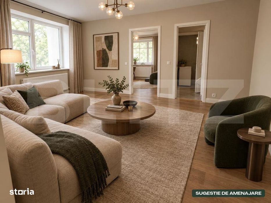 Apartament cu 2 camere la parter- nerenovat, 49,5 mp, zona Centru