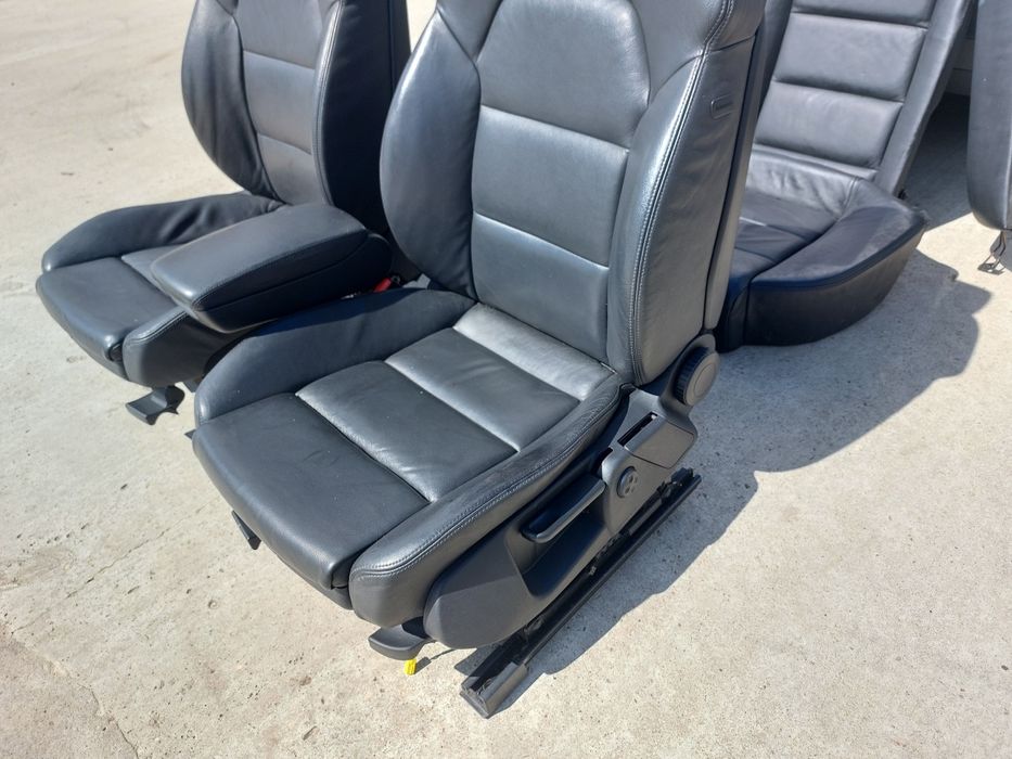 Set interior S-line Sline Audi A6 C6 4F piele neagra model 2004-2011 scaune fata + banchete rabatabile + cotiera