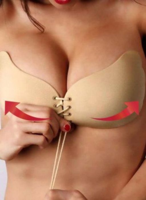 Силиконов сутиен без презрамки с повдигащ ефект черен/телесен A/B/C/D