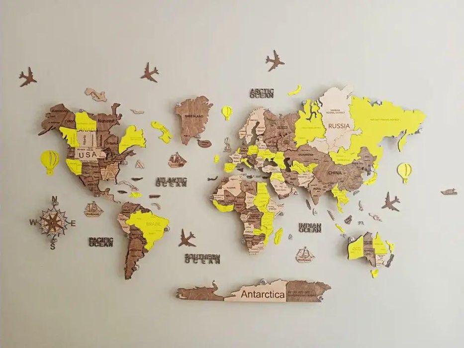 Декоративные Карты мира из дерева или акрила