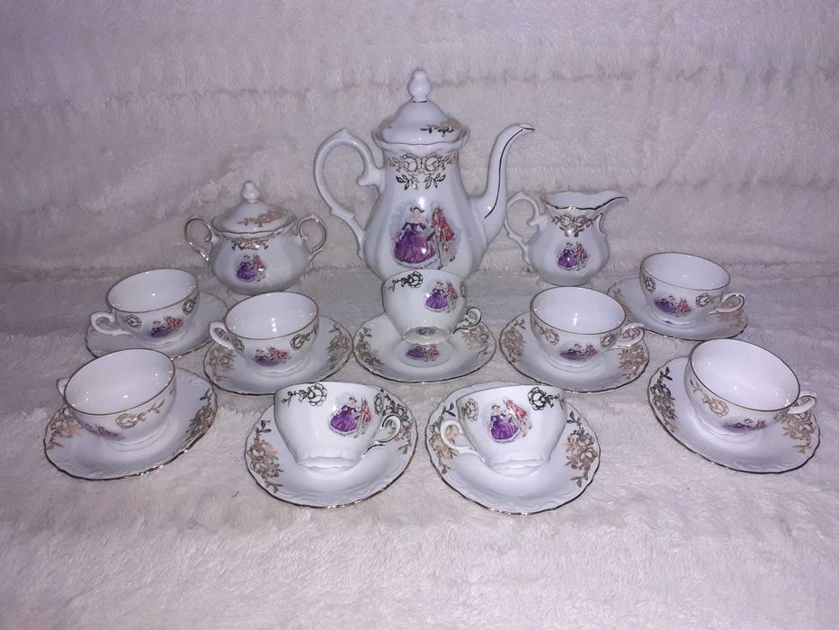 Set cafea portelan frantuzesc desen baroc 21 piese
