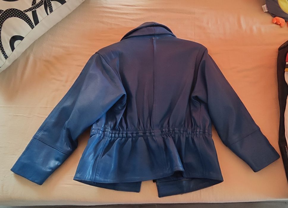 Кожени якета син