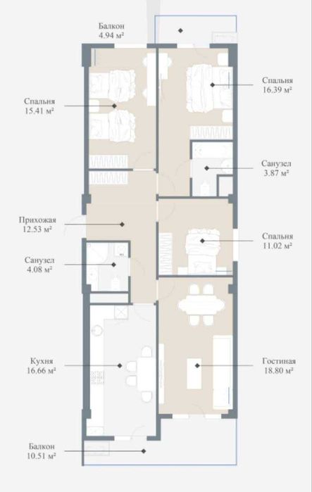 4-комнатная 103,4 м² в Imperial Club City с террасой