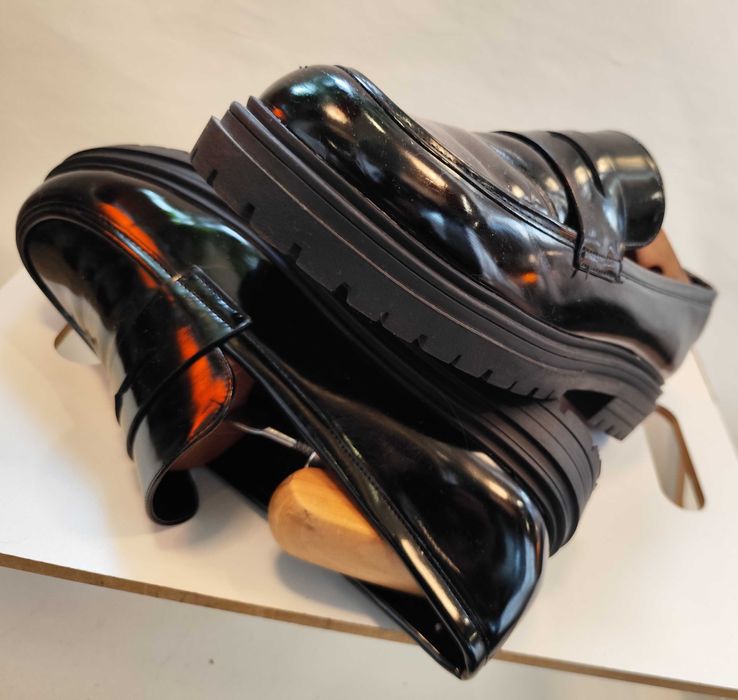 Pantofi loafer penny 41.5 42 Lav Artigianale piele lucioasa negru