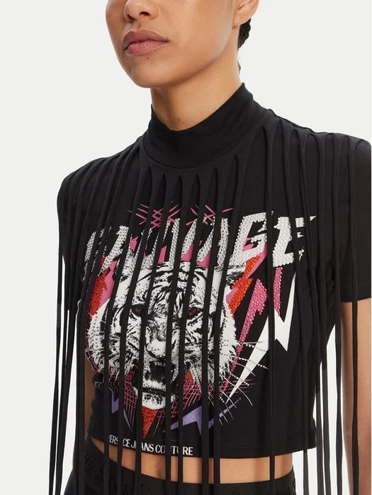 Дамска тениска Versace Jeans Black Fringed T-shirt