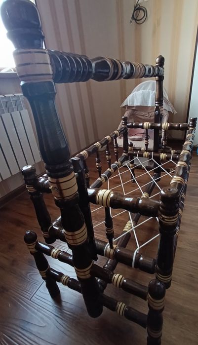 Детская деревянная колыбель, детская кровать  (люлька) 90×50 см с матр