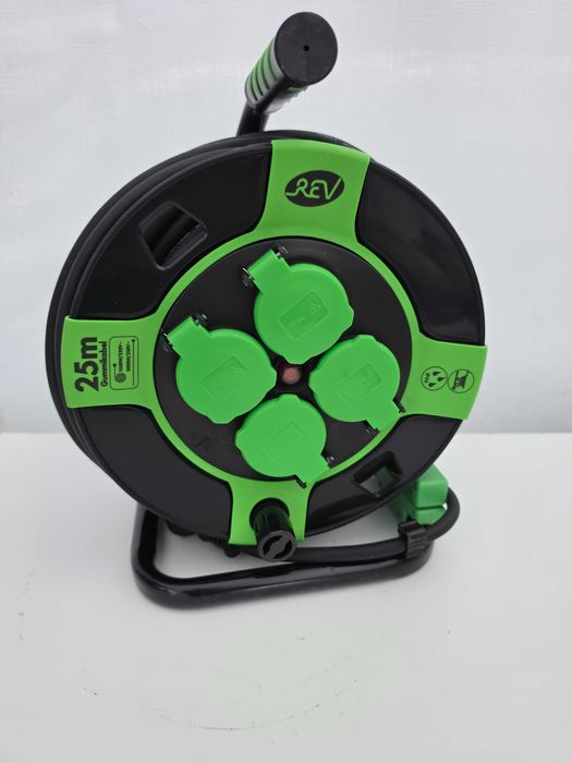 Rola de cablu REV H05RR IP44, 25 m, 3000 W, pentru exterior, cu 4 prize