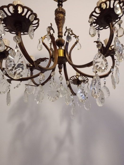Candelabru din bronz și elemente cristal, piesa deosebita,h 50 cm diam
