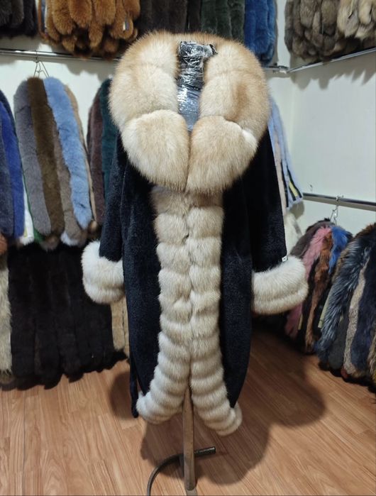 Палто от алпака и естествен косъм лисица