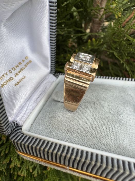 Inel model tank aur, platina si diamante