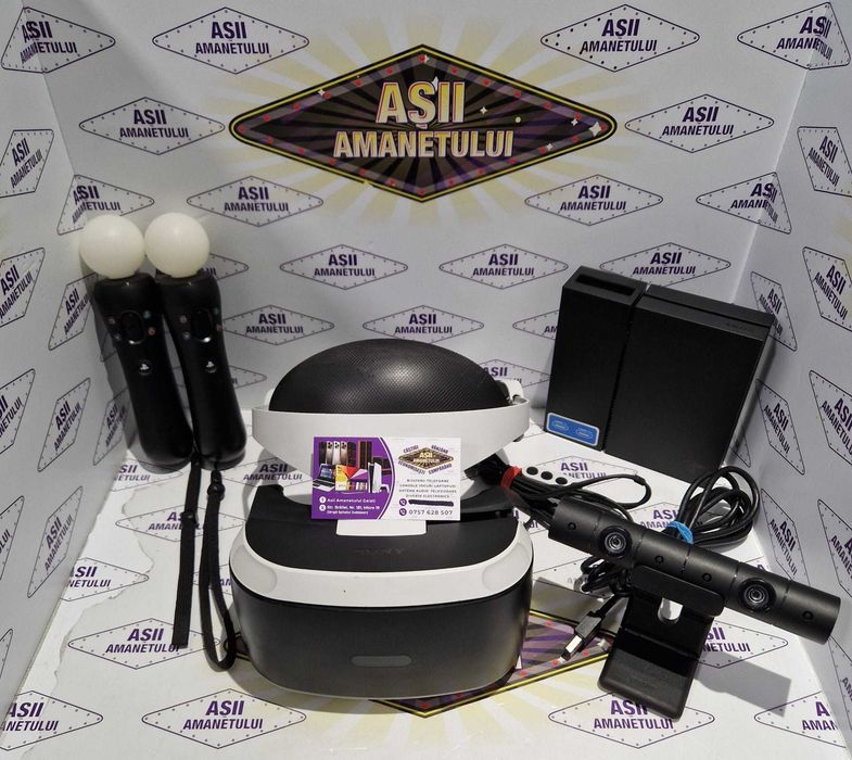 Asii Amanetului - Set complet Sony PlayStation VR (modelul PSVR v2) pentru PS4 / PS5, Ochelari CUH-ZVR2, Procesor CUH-ZVR2, 2 Controlere si cabluri