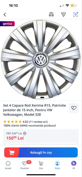 Set 4 capace roti R15 pentru Volkswagen