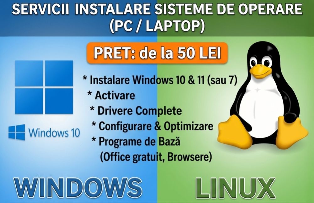 Instalare Windows & Linux | Optimizare PC & Laptop | Activare Pachet Microsoft Office