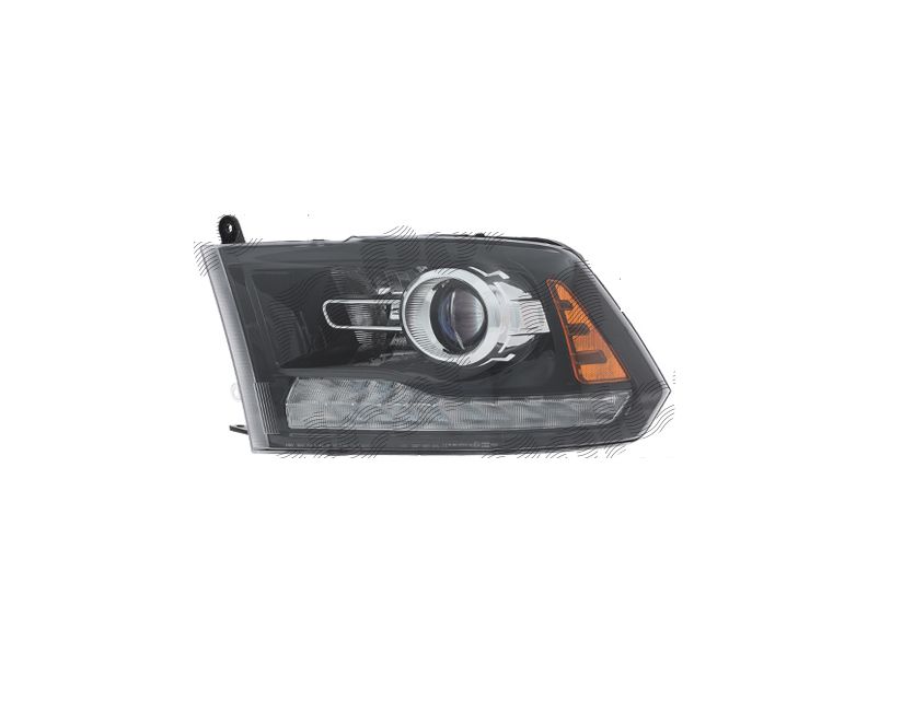 Far RAM 1500/2500/3500, 01.2018-; RAM 1500/2500/3500/Classic, 05.2012-, partea stanga/dreapta, lense; cu LED indicator; cu daytime running light; cu LED parking light; HB3+HiR2; manual; negru; halogen