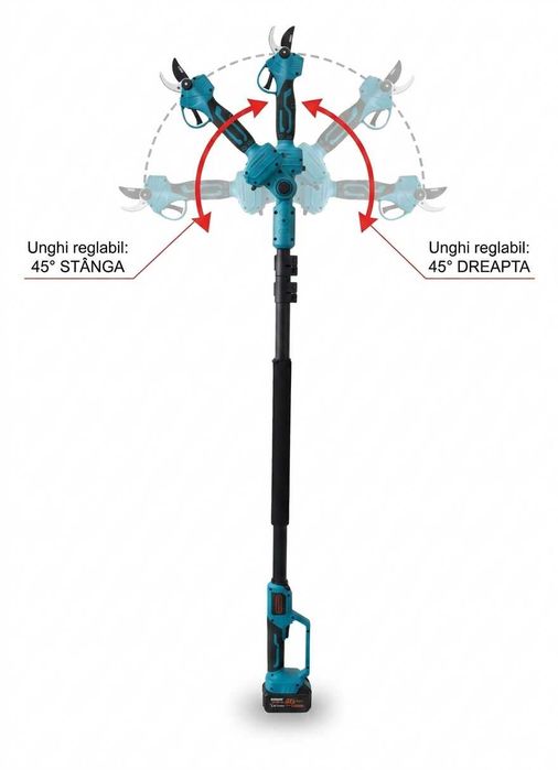 Foarfeca electrica cu prelungitor telescopic 1,2-2,7m, 2 baterii 4AH