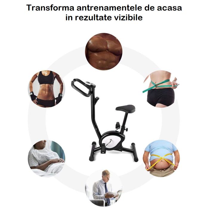 Bicicleta Fitness, CardioTrack, Rezistenta Ajustabila, Cadru Metalic, Inaltime Reglabila, Black