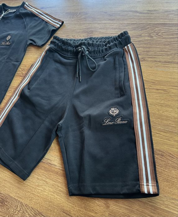 Мъжки,памучен,черен къс комплект Loro Piana с бродирано лого