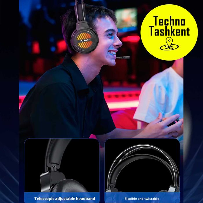 Проводные игровые наушники Aula S606B RGB, с микрофоном