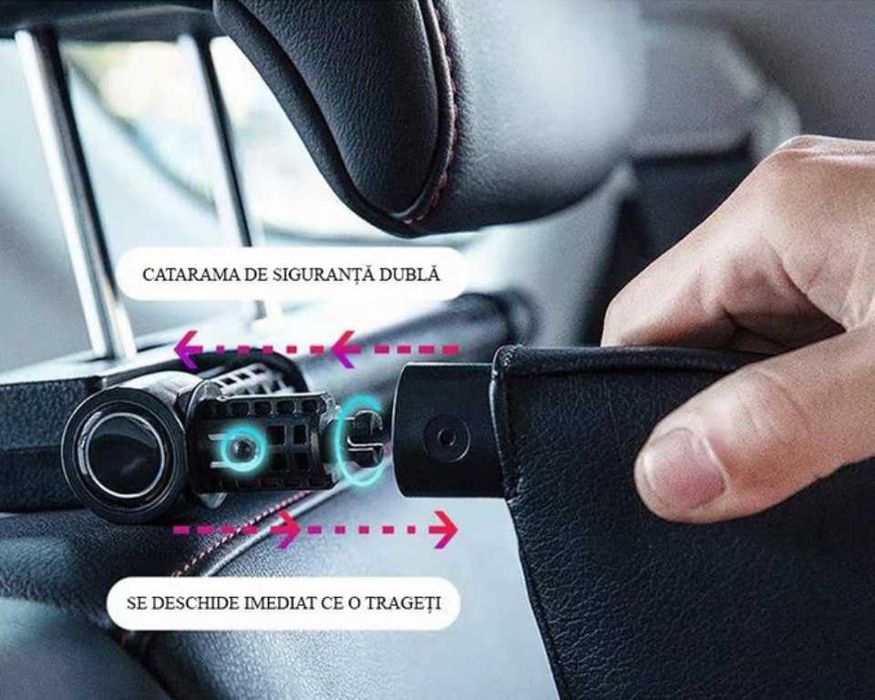 Кожена Регулируема автомобилна облегалка за глава и врат - Черна