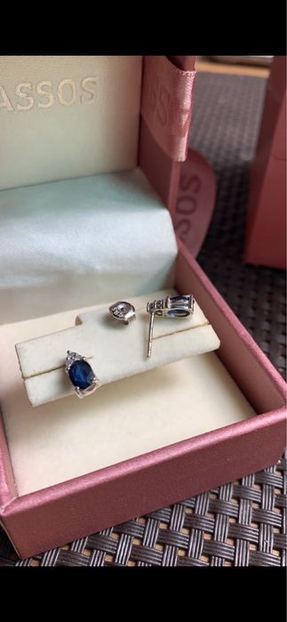 Обици бяло злато, диаманти и сапфири