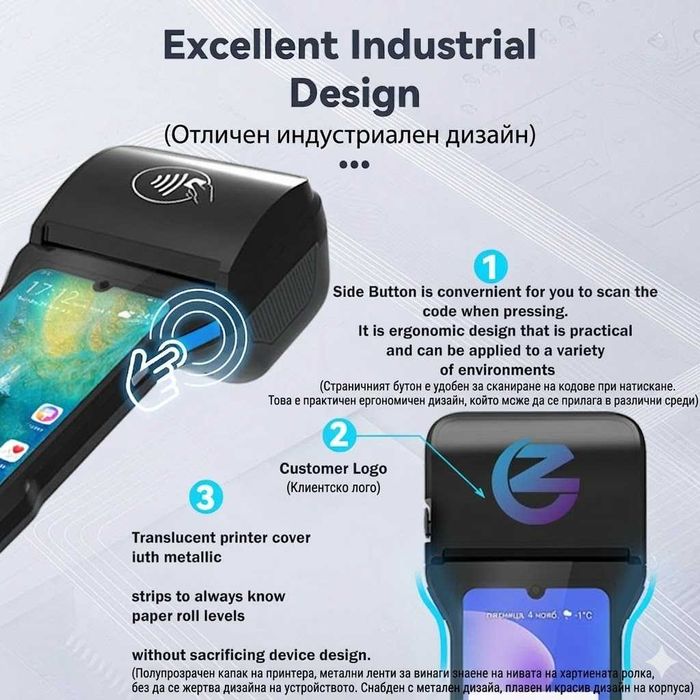 Професионален Android POS Терминал Z93 – 4G, NFC, Принтер и Скенер