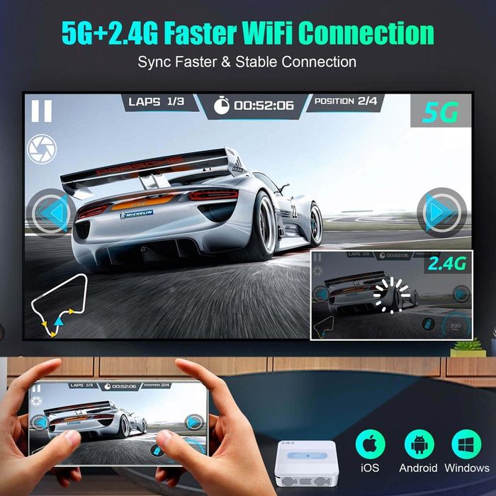 ТОП ЦЕНА! 8K, 5G Професионален проектор с вграден  Android WiFi,Blueto