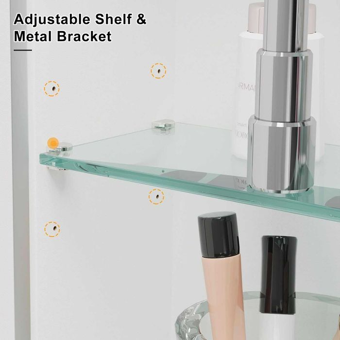 Сводест шкаф с огледало, за лекарства за баня, полиран никел, на стена