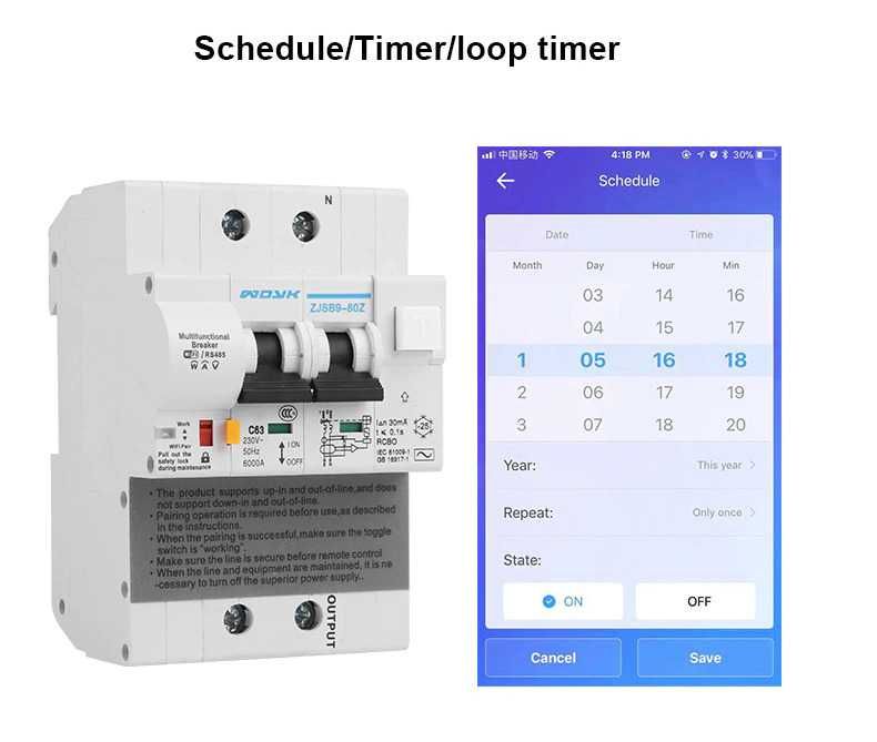 30mA RCBO WiFi Disjunctor diferential masurare energie TUYA