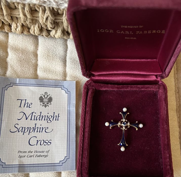 Cruciuliță Faberge, aur 14K, email, diamante