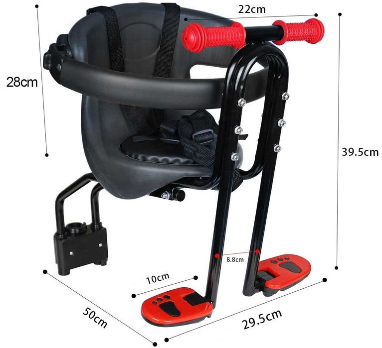 Scaun copil bicicleta, cu montaj pe cadru, cu toate accesoriile, negru