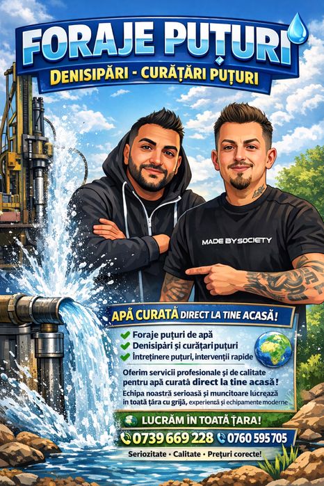 Foraje puțuri apa | Denisipări | Curățări | Prelungiri | Piloni