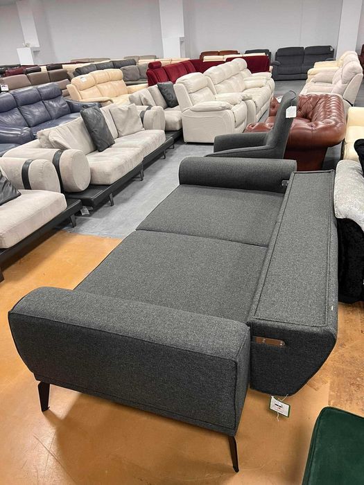 Тъмно сив комплект от плат тройка с два фотьойла с функция сън