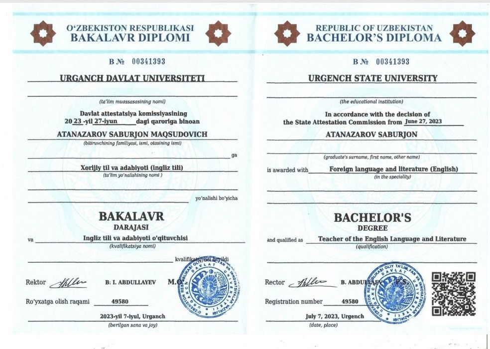 Yevropada ta'lim olib kelgan o'qituvchi bilan Ingliz tilini o'rganing.