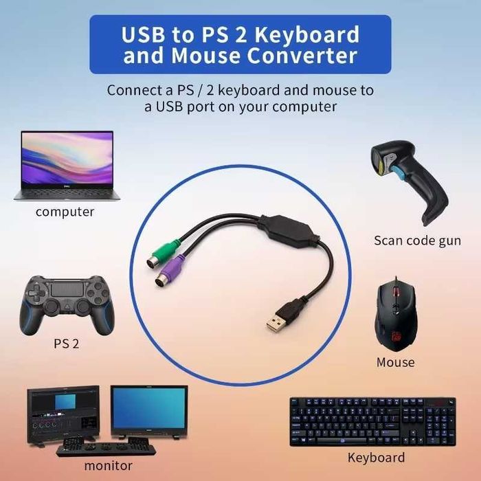 Преходник USB мъжки към двоен PS/2 PS2 женски адаптер клавиатура,мишка