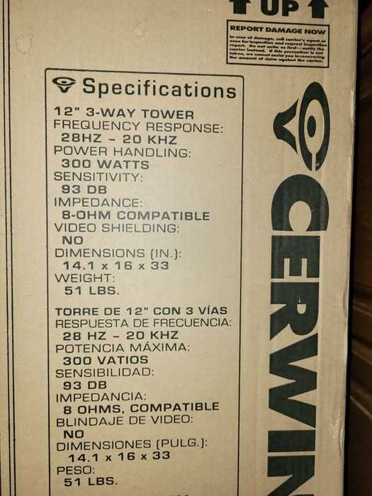 НОВИ две тонколони CERWIN-VEGA  V 12,  300 WATTS, неразопаковани, още в кашоните
