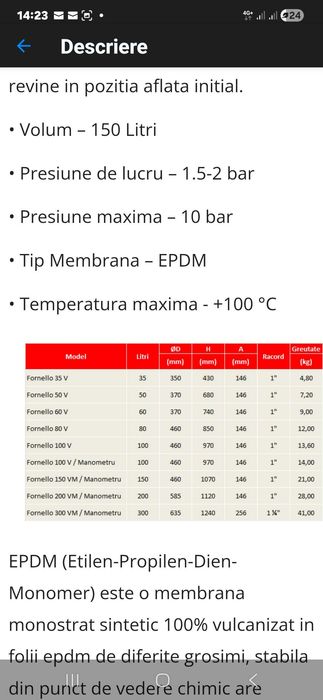 Vas expansiune nou 150 l membrana rosie