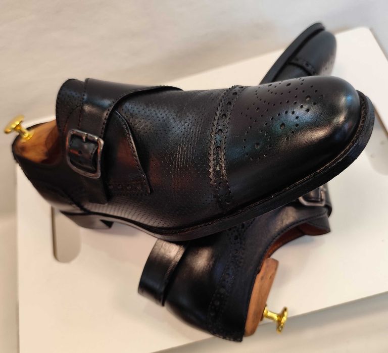 Pantofi monk 43 de lux Lottusse lucrati manual cap toe brogue piele naturala moale