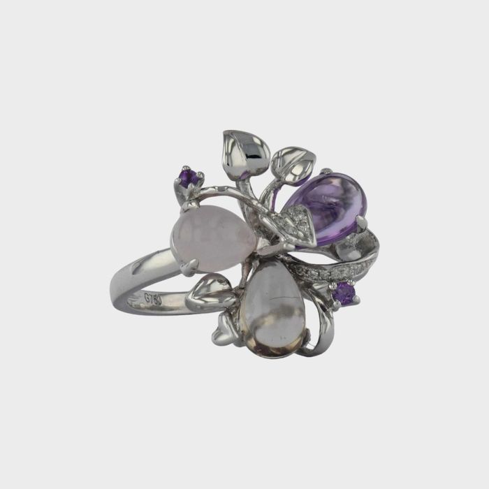 Inel din aur alb cu diamante si cuarturi cod 3019