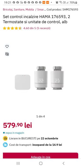 Termostat inteligent Hama WLAN kit  2 unități+hub zigbee