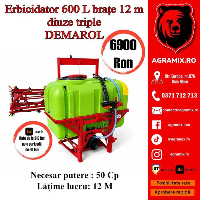 Pompa de erbicidat 600 L latime 12 m erbicidator DEMAROL nou Agramix