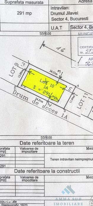 Teren intravilan - 291 mp - Aparatorii Patriei / Drumul Jilavei