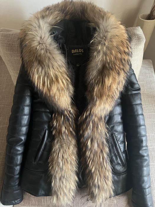 Geaca piele naturala cu guler din blana naturala de vulpe