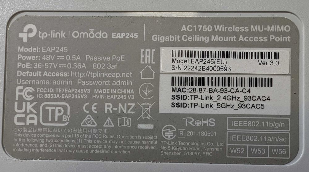 AP TP-Link Omada EAP245 AC1750 gigabit, injector PoE