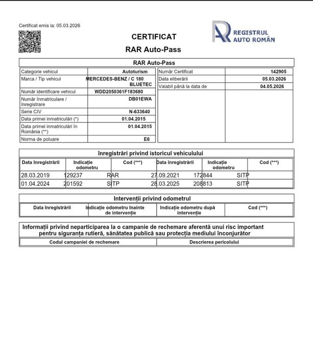 Mercedes C 180D 2015 Automat Euro 6 217.000 Km Realii