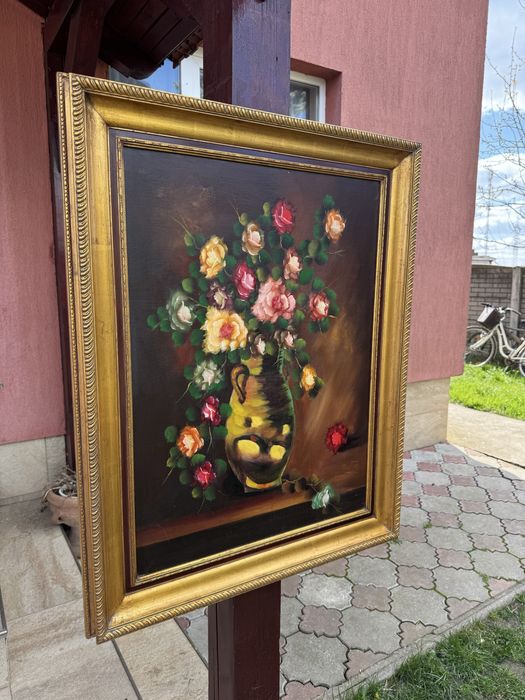 Tablou pictura in ulei pe panza - rama lemn aurie