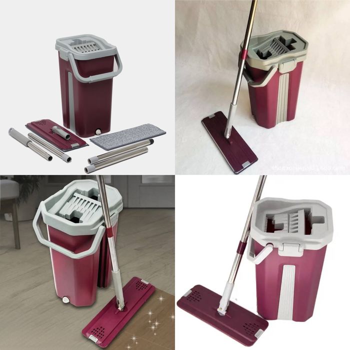 Швабра с вертикальным отжимом и двухкамерным ведром